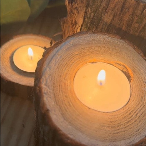 Rustic Brown Log Candle Holders - set of 3 - Picture 3 of 3